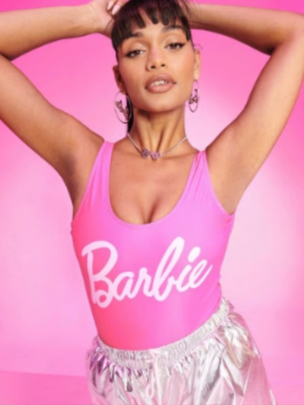 Barbie Pink Scoop Neck Graphic Swimsuit